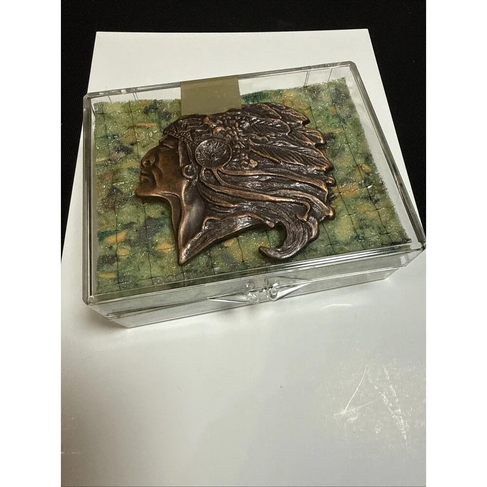 Vintage Brass Indian Head Belt Buckle Western Americana Native American